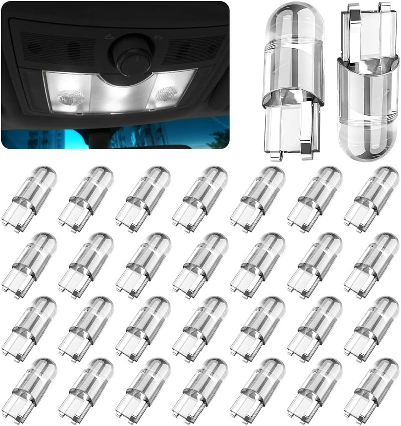 zipelo 30-Pack 194 LED Light Bulbs 6000K White, 168 2825 W5W T10 Wedge COB LED Replacement Bulbs, Dome Map Door Courtesy License Plate Lights, 0.36W 12V Error Free Interior Bulbs for Cars (White) - Image 1